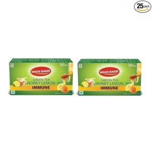 Ahuja Mart Wagh Bakri Green Tea Honey Lemon – Immune Boost | 50 Tea Bags (Pack of 2 × 25 Each) | Detox Tea, Weight Loss Support, Antioxidant-Rich Herbal Green Tea | Refreshing Honey Lemon Flavour