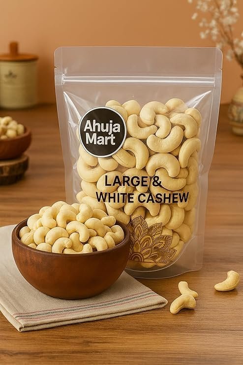Ahuja Mart Premium Large & White Cashew Kernels 1KG | Hygienically Packed Kaju Nuts | Fresh & Crunchy Whole Cashews | Christmas Special Gift Pack | Rich in Protein & Healthy Snacks | 100% Natural Kaju – 1 Pack - Image 2