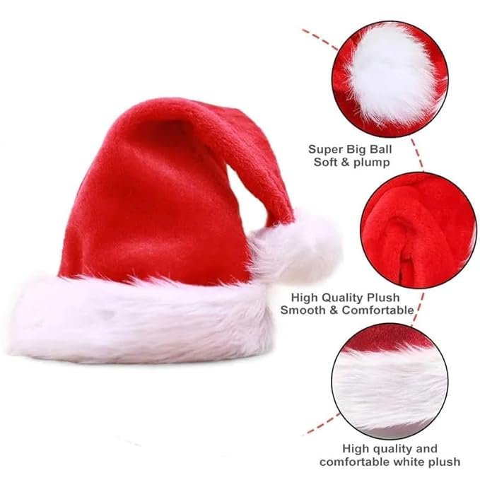 Ahuja Mart Premium Christmas Santa Hat Pack 6-Piece – Soft Plush Red & White Xmas Caps | Holiday Party Decoration & Costume Accessory (Festive Pack) - Image 5