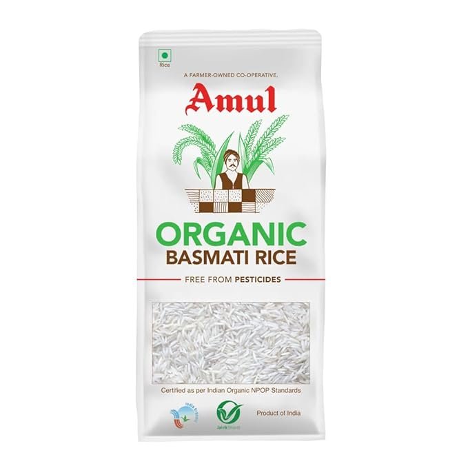 Ahuja Mart Organic Basmati Rice 1KG– Premium Long Grain Aromatic Rice | 100% Natural, Pesticide-Free, Soft & Fluffy Texture | Certified Organic Basmati for Daily Cooking & Special Dishes