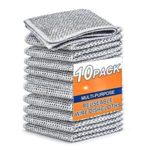 Ahuja Mart 10 Pack Reusable Wire Dishcloths | Heavy-Duty Multi-Purpose Scrubber Cloth | Stainless Steel Mesh Cleaning Pads | Long-Lasting Kitchen Dish Scrubber for Utensils, Cookware & Household Cleaning