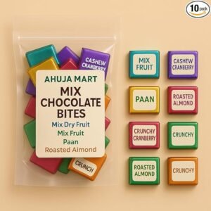 Ahuja Mart Mix Chocolate Bites – Premium Assorted Chocolate Squares with Dry Fruit, Paan, Cranberry & Roasted Almond | Rich & Crunchy Mini Chocolate Bites | Perfect for Snacking & Gifting – 10 Pack
