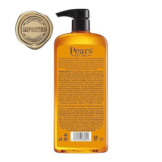 Ahuja Mart Pears Original Body Wash 750ml – Pure & Gentle Formula, Natural Oils, Deep Moisturising Shower Gel, Dermatologist Tested, Daily Refreshing Body Cleanser