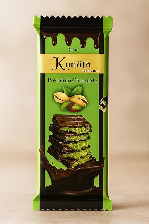 Ahuja Mart Kunafa Chocolate Bar Dubai Style 100gm| Pistachio Kunafa Dubai Chocolate Dessert | Milk Chocolates, Creamy Pistachios & Crunchy Kunafas spread | Dubai Kunafa Chocolate Pistachio – 100gm