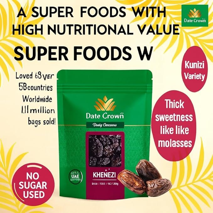Ahuja Mart Premium Date Crown Khenaizi Dates 500G – Soft, Sweet & Juicy Arabian Dates | Natural Energy Booster | High-Fiber, Nutritious Dry Fruit from UAE | Fresh, Seeded Dates for Snacking & Desserts