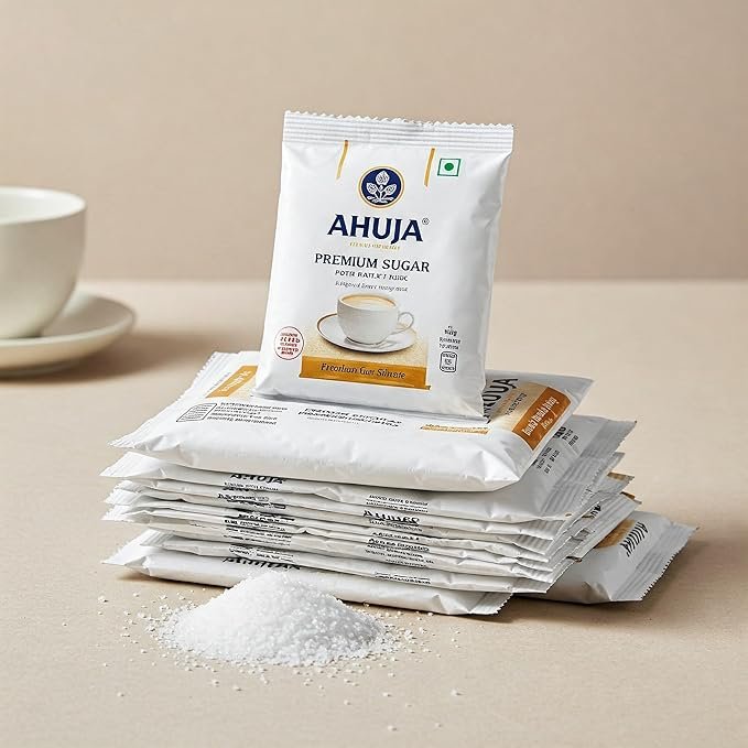 Ahuja Mart Premium Sugar Sachets – Hygienically Packed Single-Serve White Sugar Packets for Tea, Coffee, Office, Travel & Hotels | 72 Count Value Pack | Pure Refined Sugar