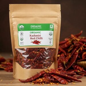 Ahuja Mart Organic Kashmiri Red Chilli 250G – Premium Whole Stemless Dried Red Chillies for Natural Colour, Mild Heat & Rich Aroma | 100% Pure, Gluten-Free, Chemical-Free Indian Spice