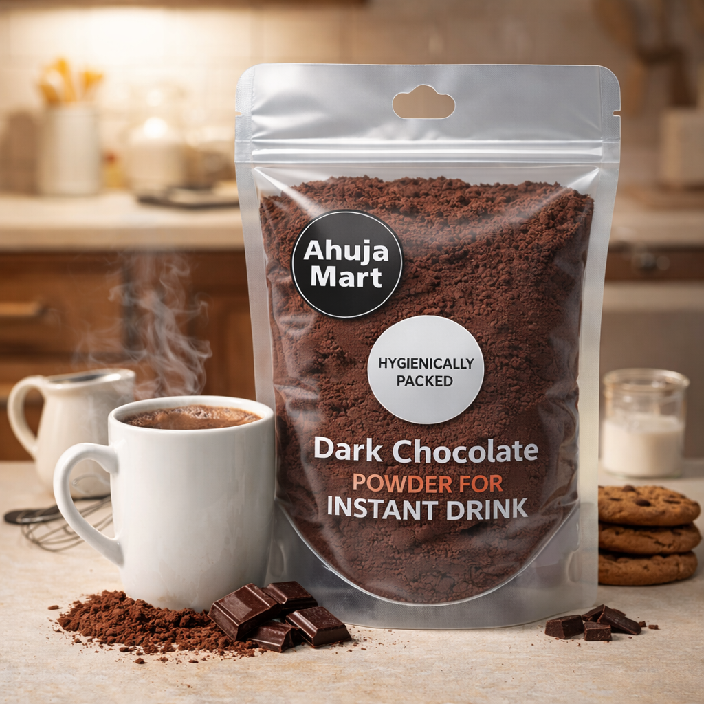 Ahuja Mart Premium Dark Chocolate Powder for Instant Hot & Cold Drinks 1KG – 100% Pure Cocoa Blend, Low Sugar, Rich Gourmet Flavour for Milkshakes, Baking & Desserts