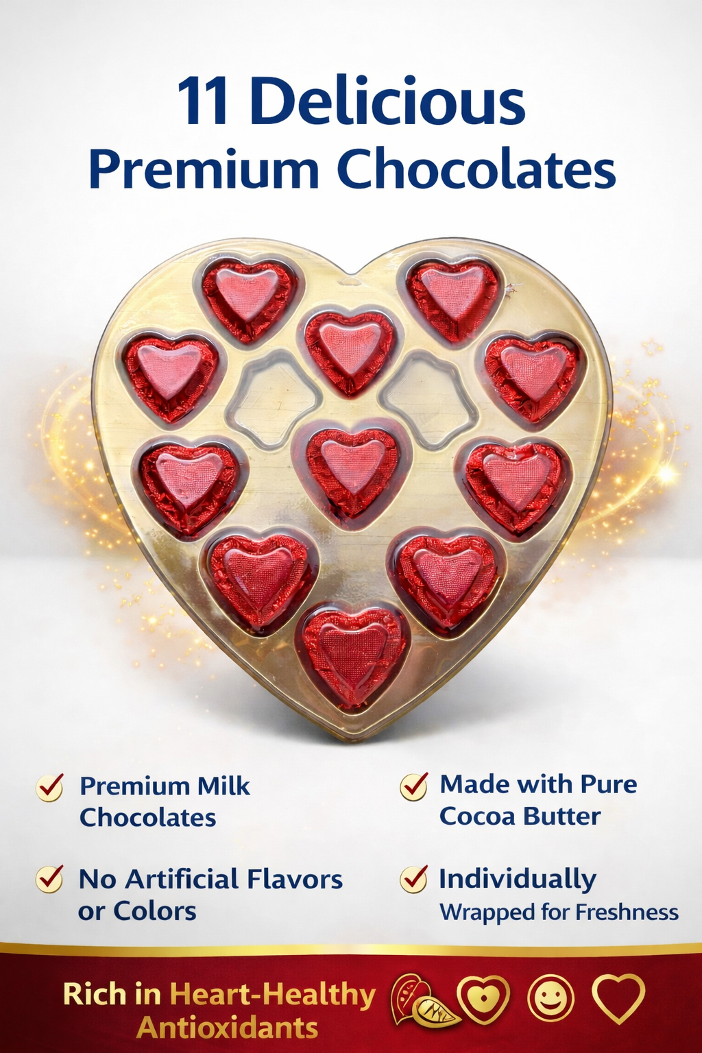 Ahuja Mart Romantic Heart Shape Chocolate Gift Box with 24K Golden Rose | Luxury Love Gift for Valentine, Anniversary, Birthday & Special Occasions - Image 2