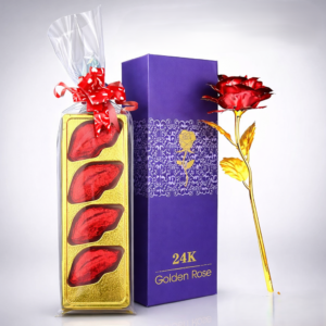 Ahuja Mart Luxury 24K Golden Rose with Heart Chocolate Gift Box | Premium Romantic Gift for Valentine’s Day, Anniversary & Special Occasions