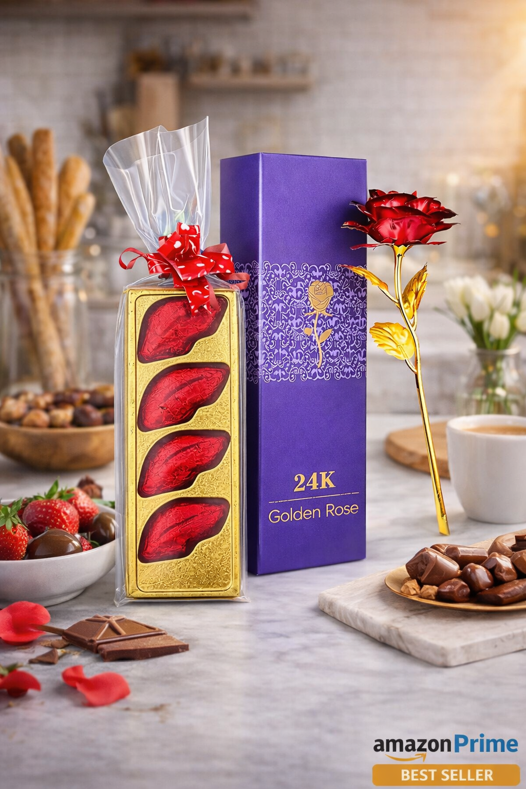 Ahuja Mart Luxury 24K Golden Rose with Heart Chocolate Gift Box | Premium Romantic Gift for Valentine’s Day, Anniversary & Special Occasions - Image 4