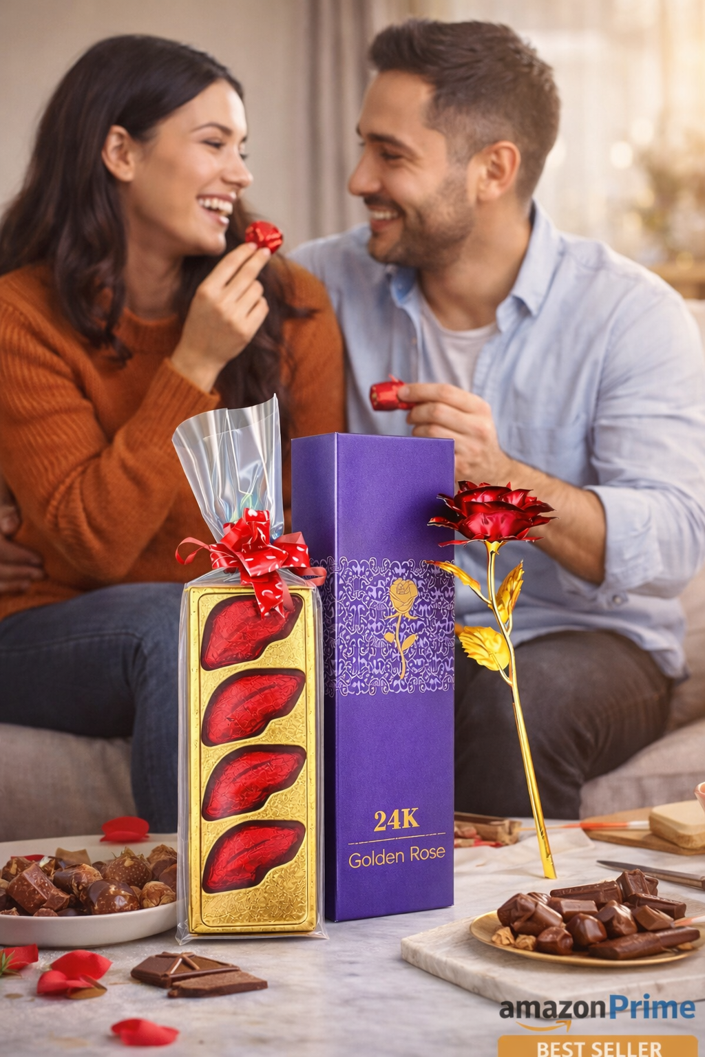 Ahuja Mart Luxury 24K Golden Rose with Heart Chocolate Gift Box | Premium Romantic Gift for Valentine’s Day, Anniversary & Special Occasions