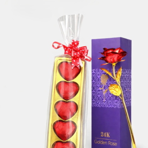 Ahuja Mart 24K Golden Rose with Heart Shape Chocolate Gift Set | Luxury Romantic Gift for Valentine’s Day, Anniversary, Birthday & Special Occasions