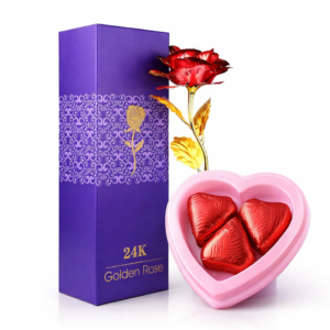 Ahuja Mart 24K Golden Rose with Heart Shape Chocolate Box | Premium Romantic Gift for Valentine’s Day, Anniversary, Birthday & Love Occasions