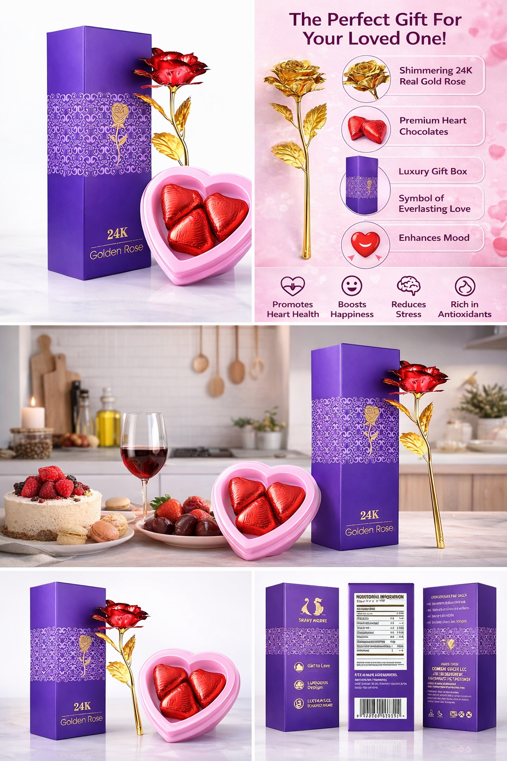 Ahuja Mart 24K Golden Rose with Heart Shape Chocolate Box | Premium Romantic Gift for Valentine’s Day, Anniversary, Birthday & Love Occasions - Image 2