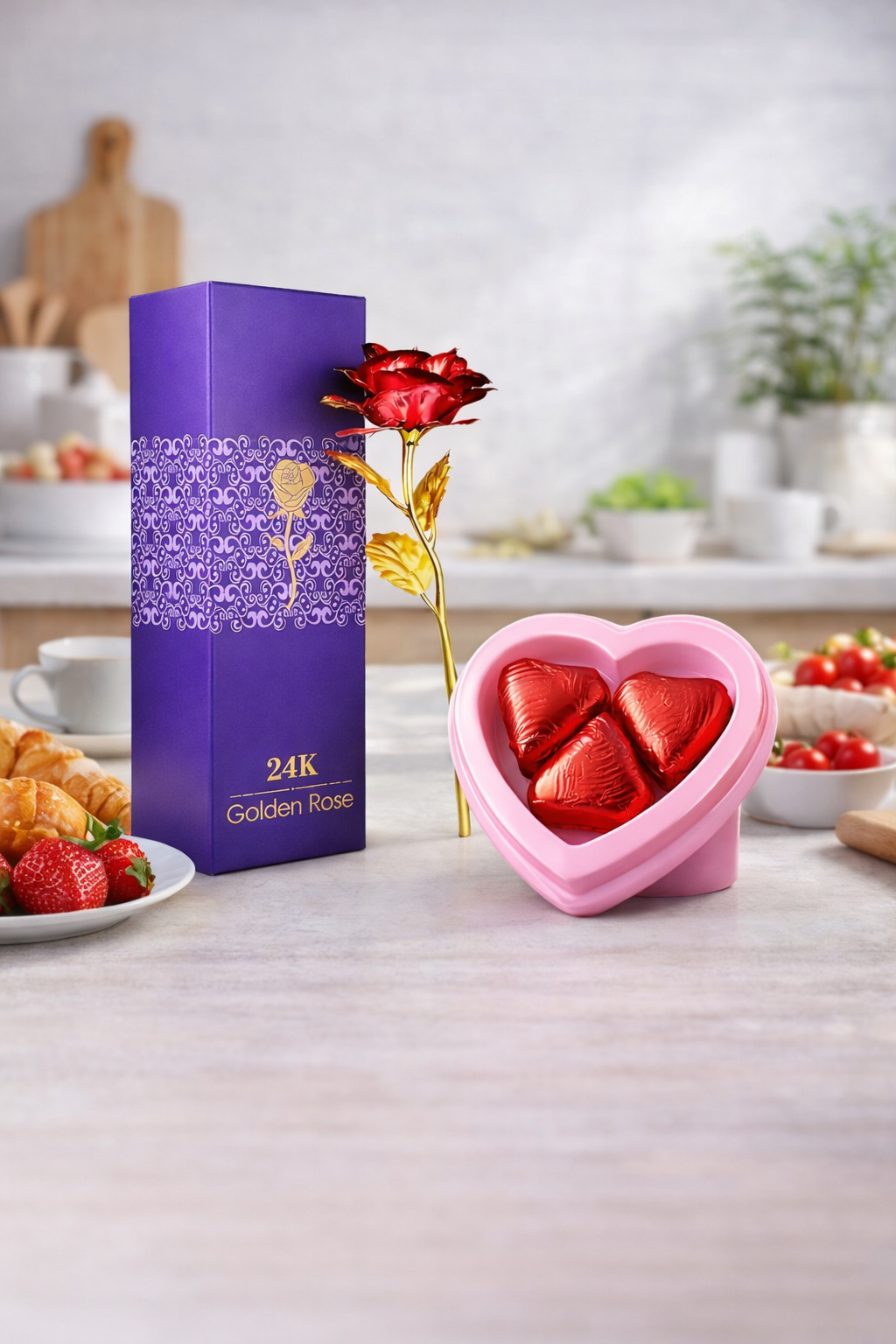 Ahuja Mart 24K Golden Rose with Heart Shape Chocolate Box | Premium Romantic Gift for Valentine’s Day, Anniversary, Birthday & Love Occasions - Image 3