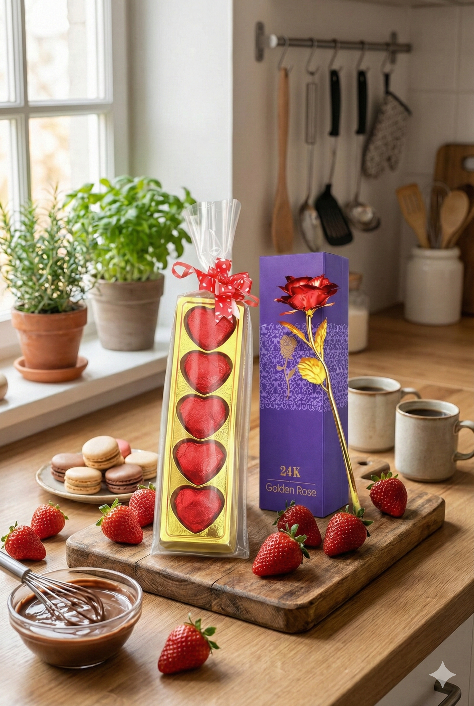 Ahuja Mart 24K Golden Rose with Heart Shape Chocolate Gift Set | Luxury Romantic Gift for Valentine’s Day, Anniversary, Birthday & Special Occasions