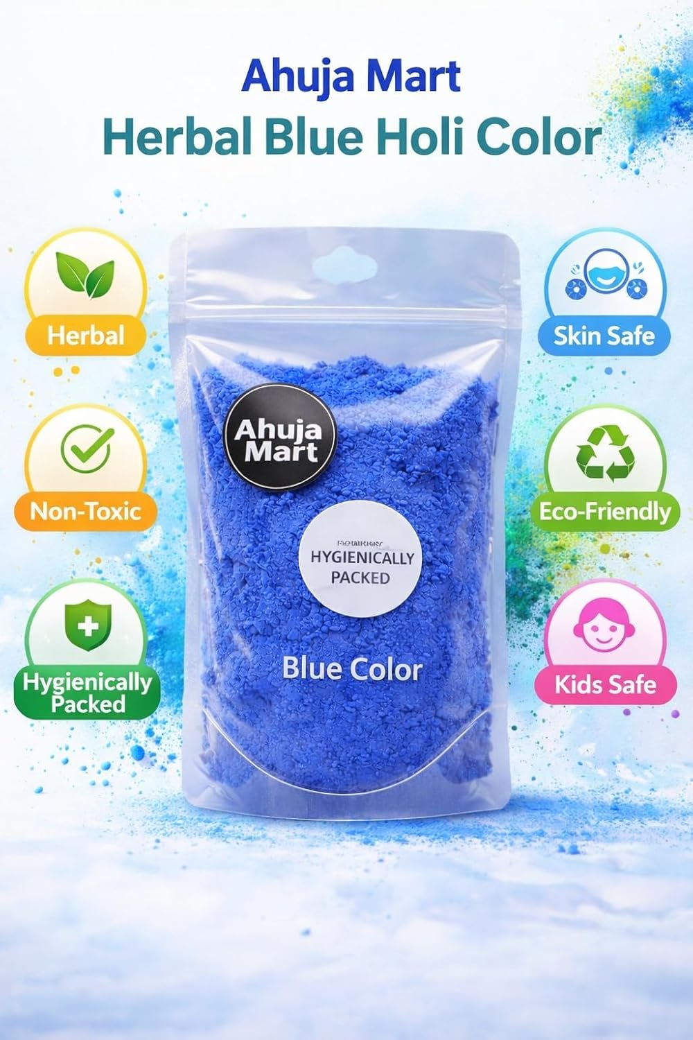 Ahuja Mart Blue Color Powder 200g – Premium Holi Gulal,| Herbal Gulal, Fine & Vibrant Festival Color, Hygienically Packed, Safe for Celebrations & Decorations