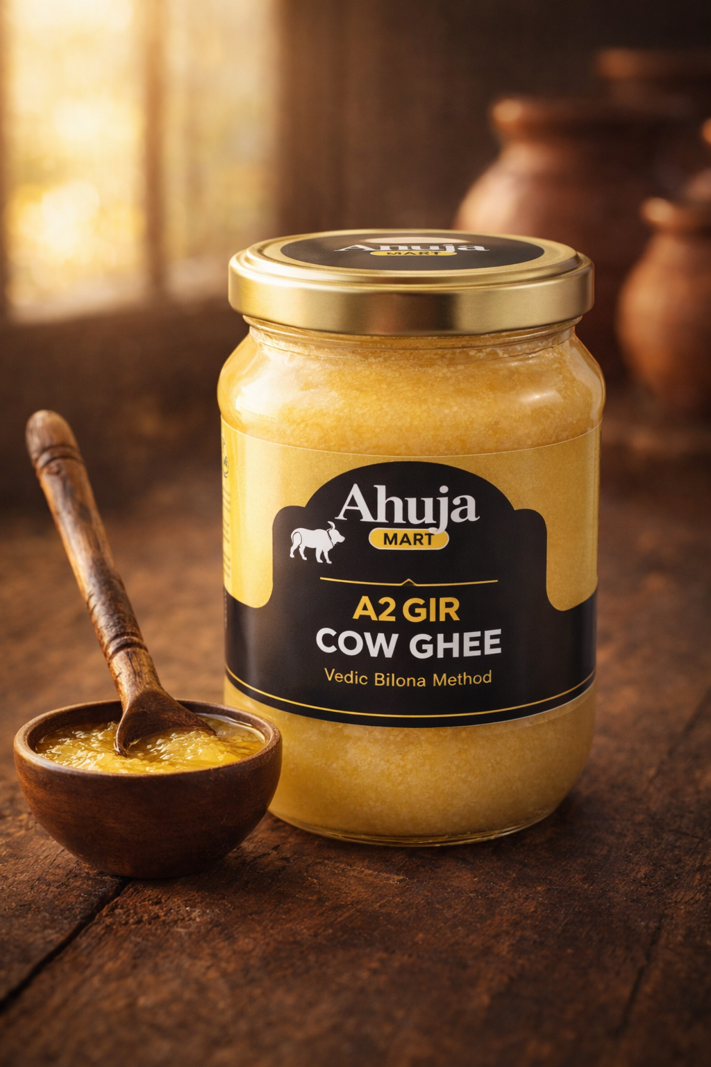 Ahuja Mart 100% Pure A2 Gir Cow Ghee (1KG) | Traditional Bilona Method | Vedic Grass-Fed Cow Ghee for Cooking & Health | Lab Tested, Natural & Keto Friendly