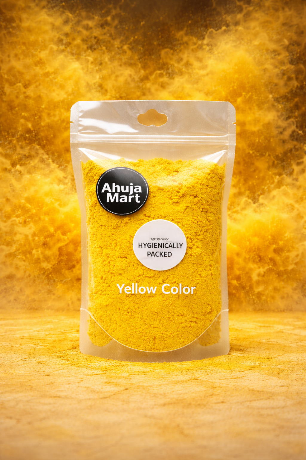 Ahuja Mart Yellow Color Powder (200g)– Premium Quality Bright Yellow Gulal | Hygienically Packed Holi & Festival Color | Smooth Texture, Vibrant & Long-Lasting