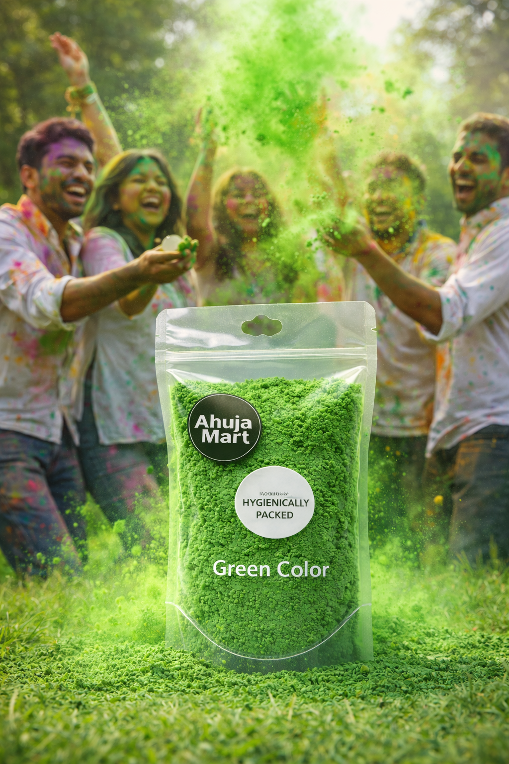 Ahuja Mart Green Color Powder (500g)Premium Bright Green Gulal for Holi | Hygienically Packed Festival Color | Smooth Texture, Vibrant & Long-Lasting