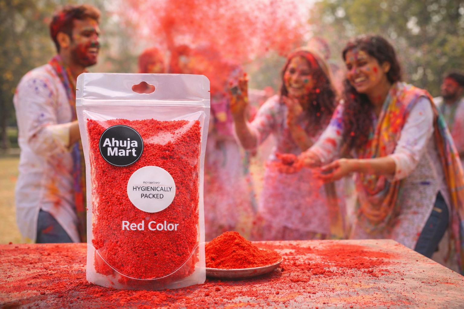Ahuja Mart Red Color Powder (500g) Premium Bright Red Gulal for Holi | Hygienically Packed Festival Color | Smooth Texture, Vibrant & Long-Lasting